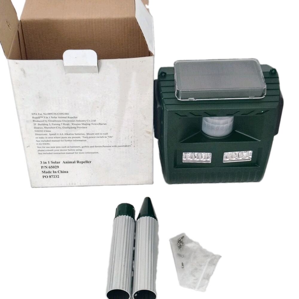 Repell 3 In 1 Solar Animal Pest Repellent Dogs Cats Squirrels Deer Noise Lights